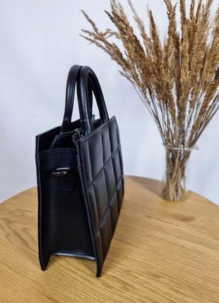 Женская черная сумка-портфель на ремне эко-кожа5 фото