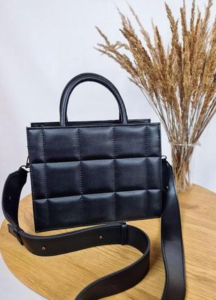Женская черная сумка-портфель на ремне эко-кожа1 фото