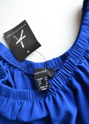 Новая синяя блуза со спущенными плечами в вышивку цветы,вискоза3 фото