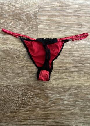 Шикарные, ажурные трусики бикини, красного цвета с черным ажуром, от бренда: h&amp;m 👌6 фото