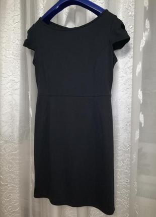 Изящное трикотажное деловое качественное платье темно-синего оттенка с красивыми рукавами1 фото