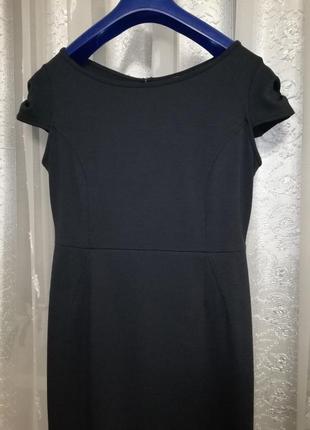 Изящное трикотажное деловое качественное платье темно-синего оттенка с красивыми рукавами2 фото