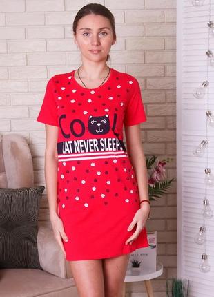 Хлопковая туника для дома и сна с котиком cool, домашнее платье nicoletta туречица.