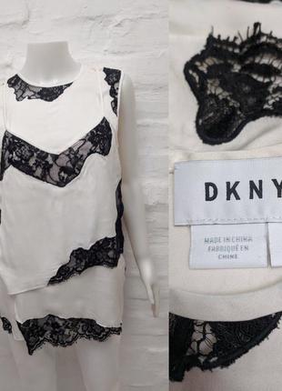 Dkny оригинальная многослойная блузка из шёлка с кружевами
