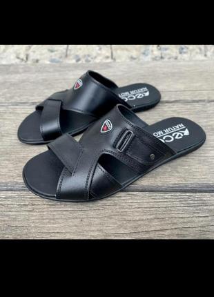 Кожаные мужские черные шлепанцы ecco