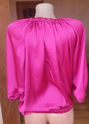 Малиновая атласная вискозная блуза/рубашка свободного фасона s-m10 фото