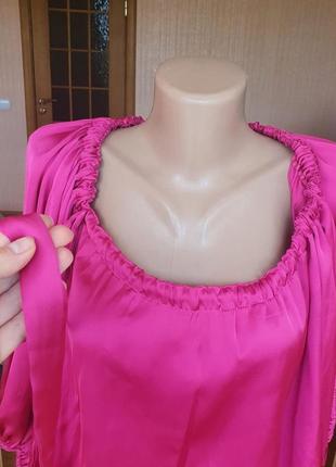 Малинова атласна віскозна блуза/сорочка вільного фасону s-m4 фото