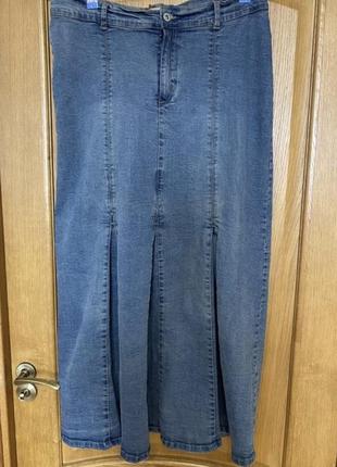 Модная миди джинсовая юбка 50-52 р3 фото