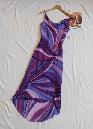 Винтажное платье в абстрактный принт со сборкой на груди1 фото