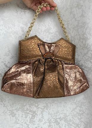 Кожаная эксклюзив сумка винтаж в викторианском стиле клатч золотая, клатч