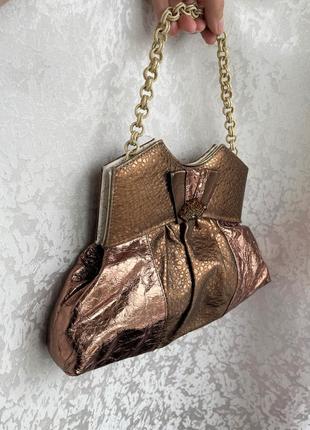 Шкіряна сумка вінтаж клатч в вікторіанському стилі, золота4 фото