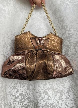 Шкіряна сумка вінтаж клатч в вікторіанському стилі, золота5 фото