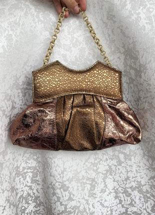 Шкіряна сумка вінтаж клатч в вікторіанському стилі, золота6 фото