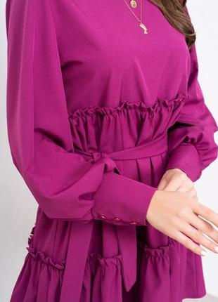 Фіолетова сукня-трапеція з рюшами4 фото