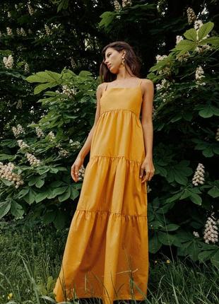 Сукня жіноча жовта довга міді сукня бавовна zara new