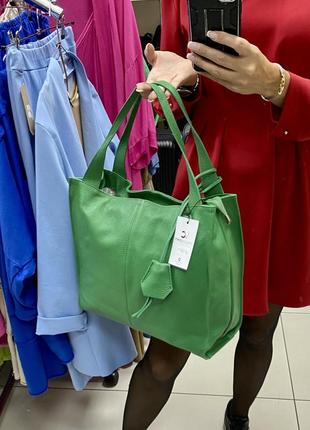 Сумка зелена шкіряна яскрава сумка велика італійська сумка6 фото