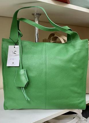 Сумка зелена шкіряна яскрава сумка велика італійська сумка2 фото