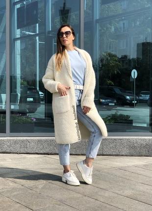 Теплый вязаный кардиган пальто соты ручной работы