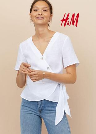 Льняная белоснежная блузка премиум качество h&amp;m1 фото