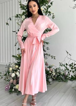 Шелковое платье, длина, розовое