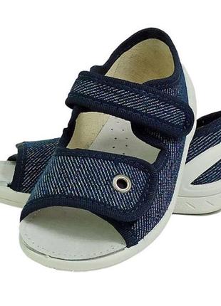 Босоніжки, сандалі, тапочки waldi, адам темний джинс шкіряна устілка з супінатором