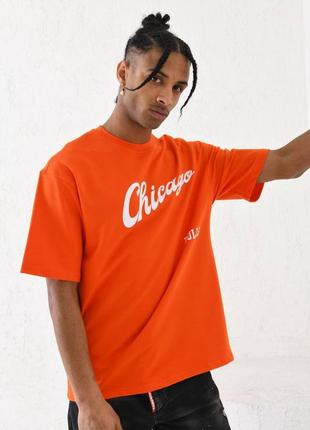 Оверсайз футболка chicago оранжевая / брендовые футболки чикаго для мужчин