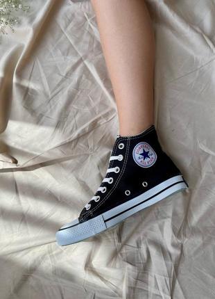 Converse chuck taylor all star hi black жіночі класичні високі кеди конверс чорні женские высокие черные кеды на весну лето6 фото