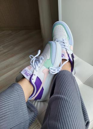 Nike air force shadow жіночі кросівочки найки різнокольорові білі блакитні з фіолетовим весна літо осінь женские кроссовки разноцветные фиолетовые6 фото