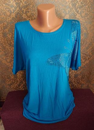 Красивая женская трикотажная футболка с бабочкой большой размер батал 50 /52 блузка блуза2 фото