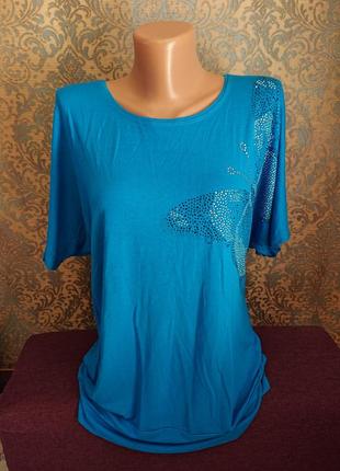 Красивая женская трикотажная футболка с бабочкой большой размер батал 50 /52 блузка блуза4 фото