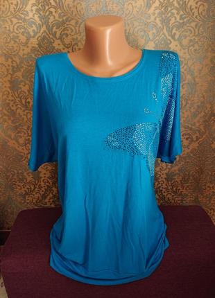 Красивая женская трикотажная футболка с бабочкой большой размер батал 50 /52 блузка блуза6 фото