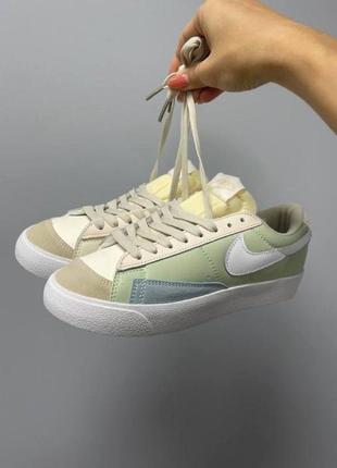 Nike blazer low beige green10 фото