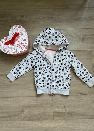 Красивая леопардовая толстовка на девочку 4-5 лет на меху с капюшоном nutmeg