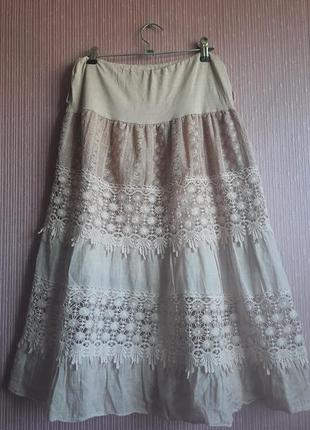 Дизайнерская итальянская стильная юбка в бельевом стиле этано бохо с кружевом9 фото