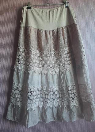 Дизайнерская итальянская стильная юбка в бельевом стиле этано бохо с кружевом3 фото