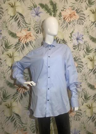 Голубая рубашка slim fit от h&m