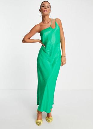 Ярко-зеленое платье макси асимметричного кроя с вырезами mango