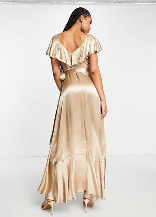 Золотистое атласное платье с запахом и оборками topshop bridesmaid2 фото