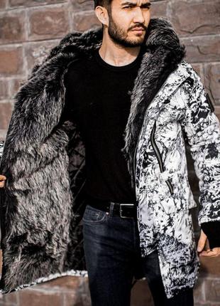 Мужская зимняя куртка "open" белая/черная