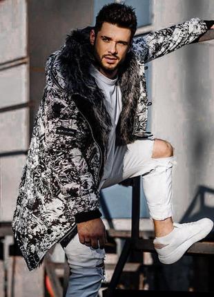 Мужская зимняя куртка "open" белая/черная