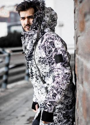 Мужская зимняя куртка "open" белая/черная