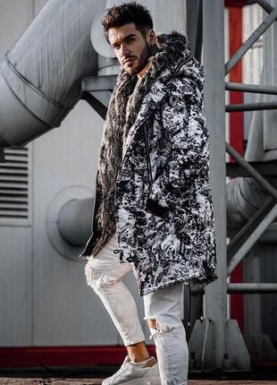 Мужская зимняя куртка "open" белая/черная