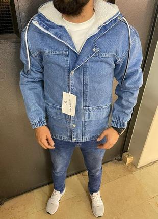 Куртка мужская джинсовая утепленная с капюшоном "denim agr" 2xl голубая