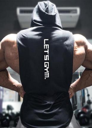 Безрукавка чоловіча з капюшоном "let's gym" чорна