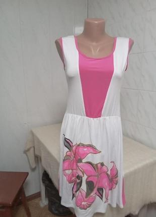 Новое трикотажное платье принт 44-46 г.