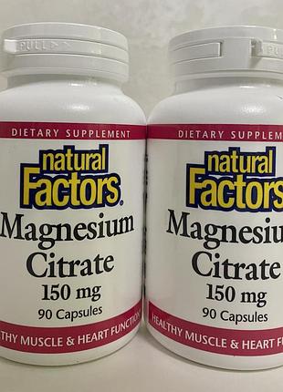 Natural factors, цитрат магния, 150 мг, 90 шт