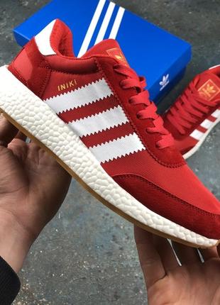 Червоні замшеві жіночі демісезонні кросівки adidas адідас iniki red.