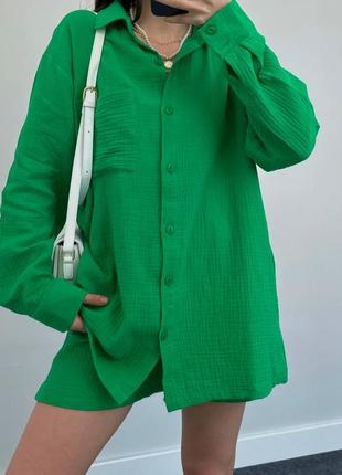 🎨5 цвета! шикарный легкий женский костюм зеленый муслин лето лето шорты4 фото
