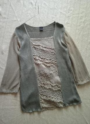 Интересный оригинальный джемпер комбинирован с кружевом