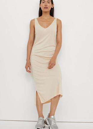 Нове!базове натуральне оверсайз сукня- майка/плаття –міді з розрізом/сарафан в рубчик h&m4 фото